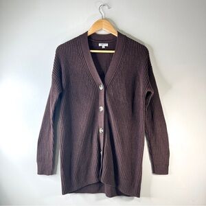Reitmans  Brown Chunky Ribbed Knit Oversized V-Neck Cardigan Small Dark Academia